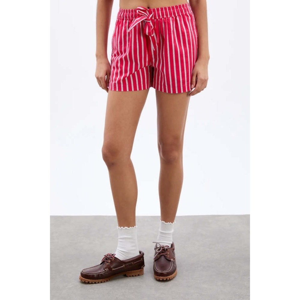 Damson Madder Krissy Red Stripe Linen Cotton Boxer Shorts Sz‎ UK 10 US 6